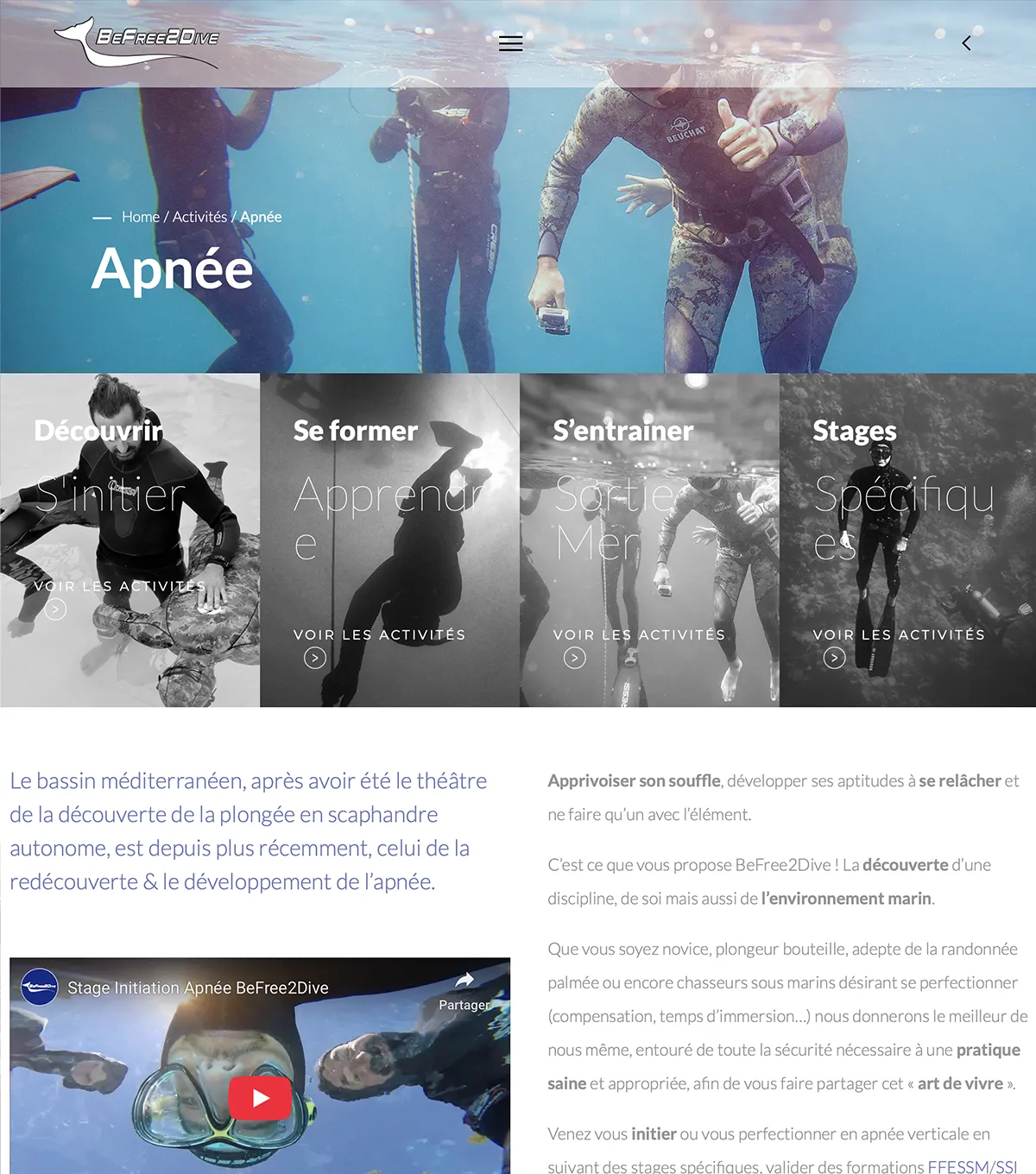 Site vitrine - Befree2dive - e-Link Multimédia - site internet, création de sites web à Antibes