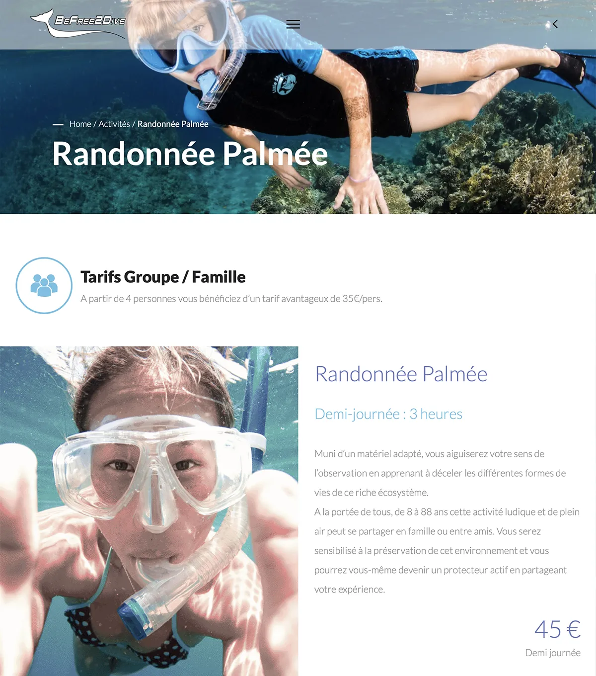 Site vitrine - Befree2dive - e-Link Multimédia - site internet, création de sites web à Antibes