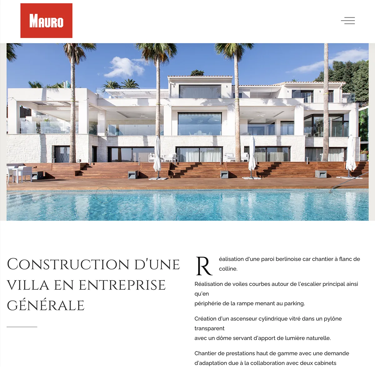 Site vitrine - Mauro & associés, réalisation de villa de luxe - créé par e-Link Multimédia création de sites web à Antibes