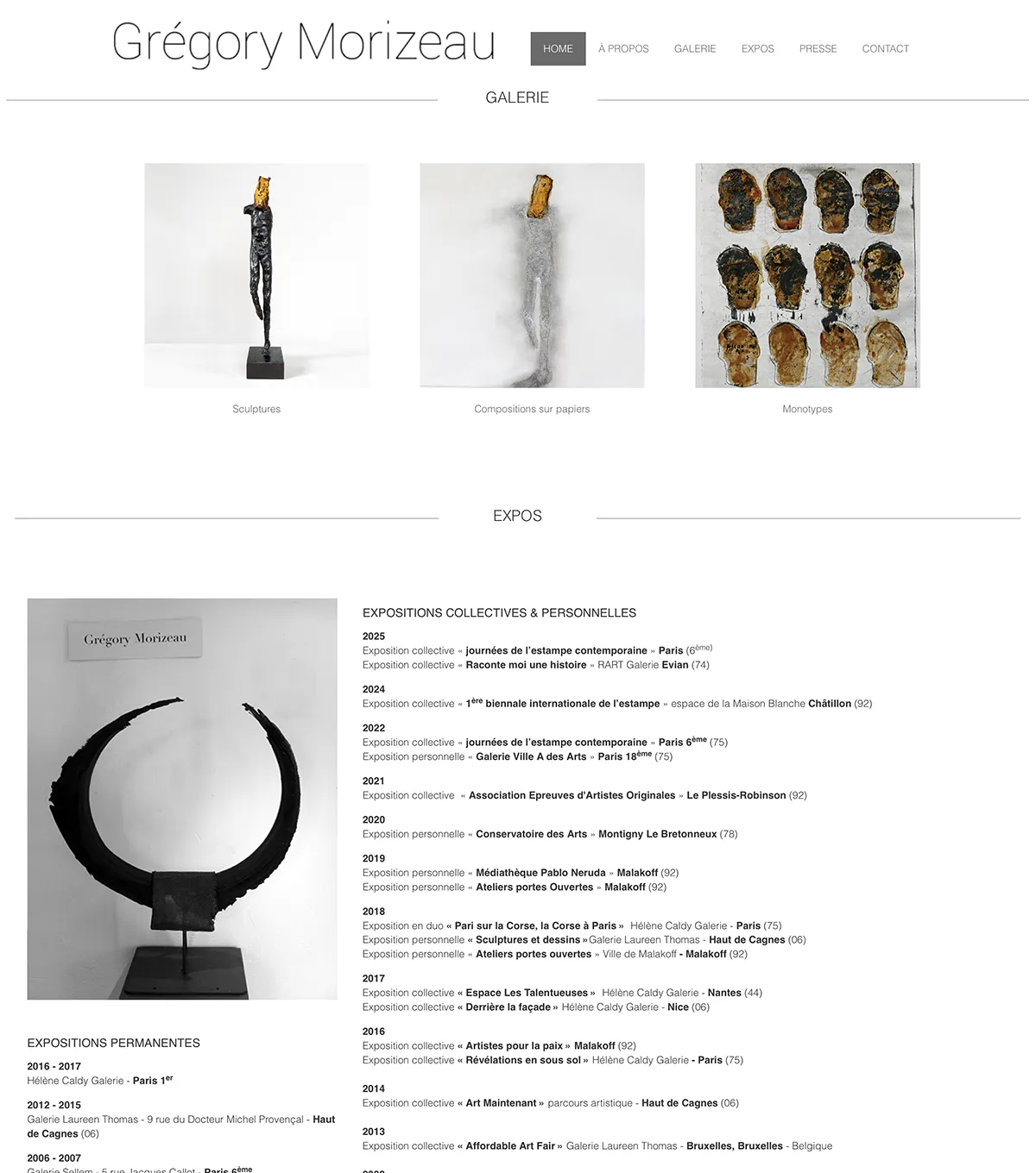 Site vitrine - Grégory Morizeau Artiste Sculpteur - créé par e-Link Multimédia création de sites web à Antibes