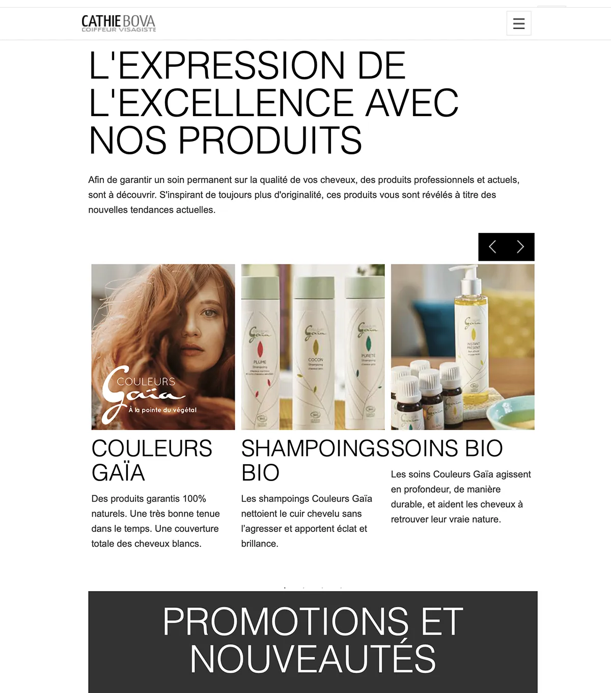 Site vitrine - Salon Cathie Bova - Coiffeur Visagiste - créé par e-Link Multimédia création de sites web à Antibes