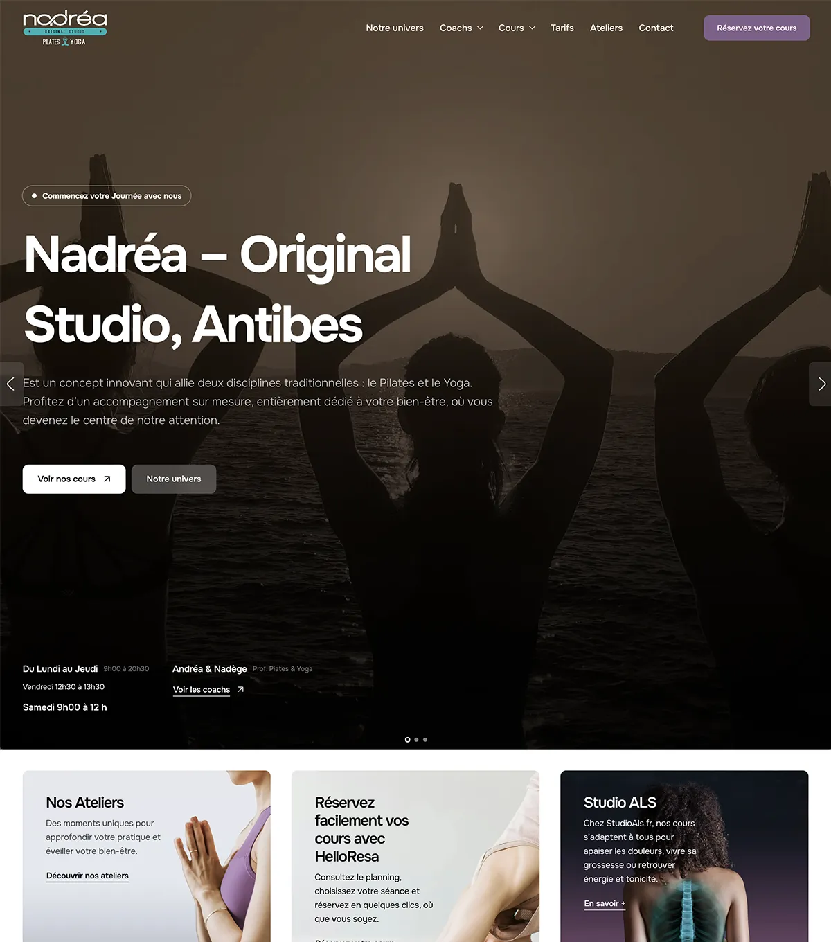 Site vitrine - Nadréa Original Studio Pilates & Yoga - e-Link Multimédia - site internet, création de sites web à Antibes