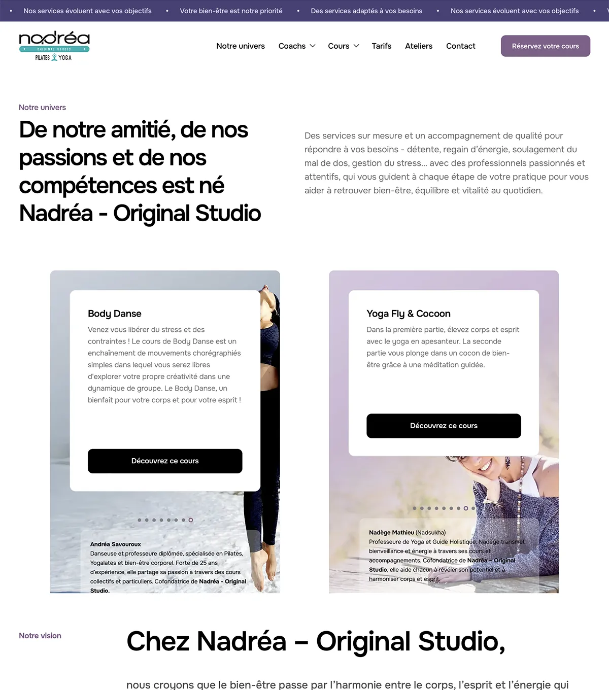 Site vitrine - Nadréa Original Studio Pilates & Yoga - e-Link Multimédia - site internet, création de sites web à Antibes