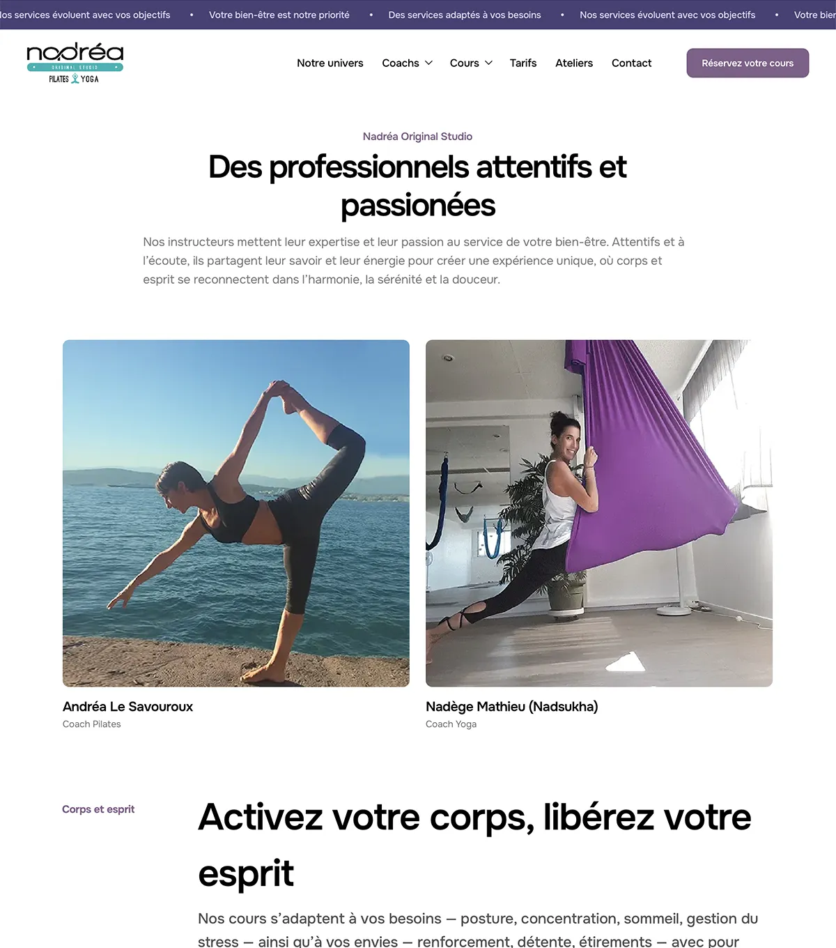 Site vitrine - Nadréa Original Studio Pilates & Yoga - e-Link Multimédia - site internet, création de sites web à Antibes