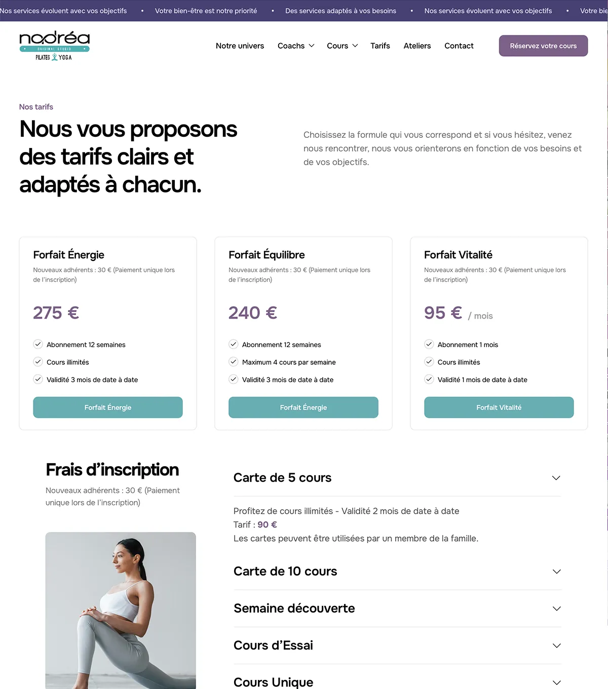 Site vitrine - Nadréa Original Studio Pilates & Yoga - e-Link Multimédia - site internet, création de sites web à Antibes